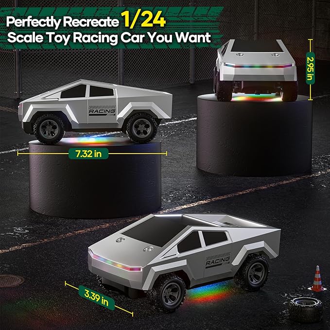 Remote Control Car RC Trucks - 2WD RC Truck Toy RC Cars for All Terrain, 1/24 Scale Pick-up Hobby Monster Truck Toys 2.4GHz Off-Road Vehicles Kids Gifts for Boys/Girls Age 3+, Silver