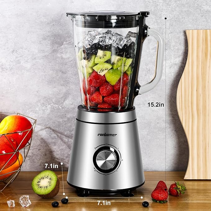 Blender,Blenders for Kitchen,Glass Blender for Shakes and Smoothies,crush ice,50 oz Glass Jar,Simple Speed Dial,6 Stainless Steel Blades, Ice Crusher with Speed Control, Silver. 50 Oz