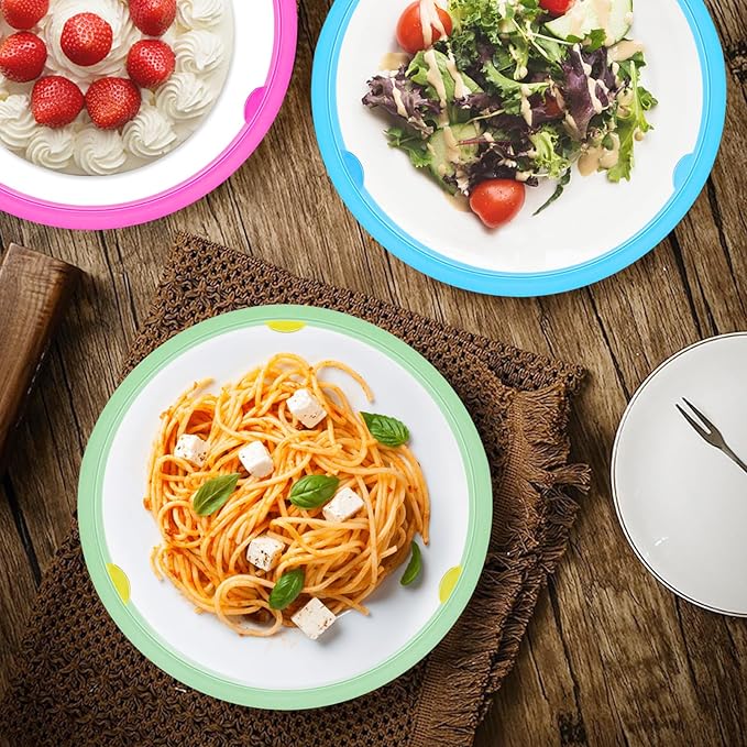 Paper Plate Holders 4 Packs with Snap-in Grooves 10.5 Inch Plastic Paper Plate Holders Reusable 4 Color Heavy Duty Supports for Picnic Party Dinner
