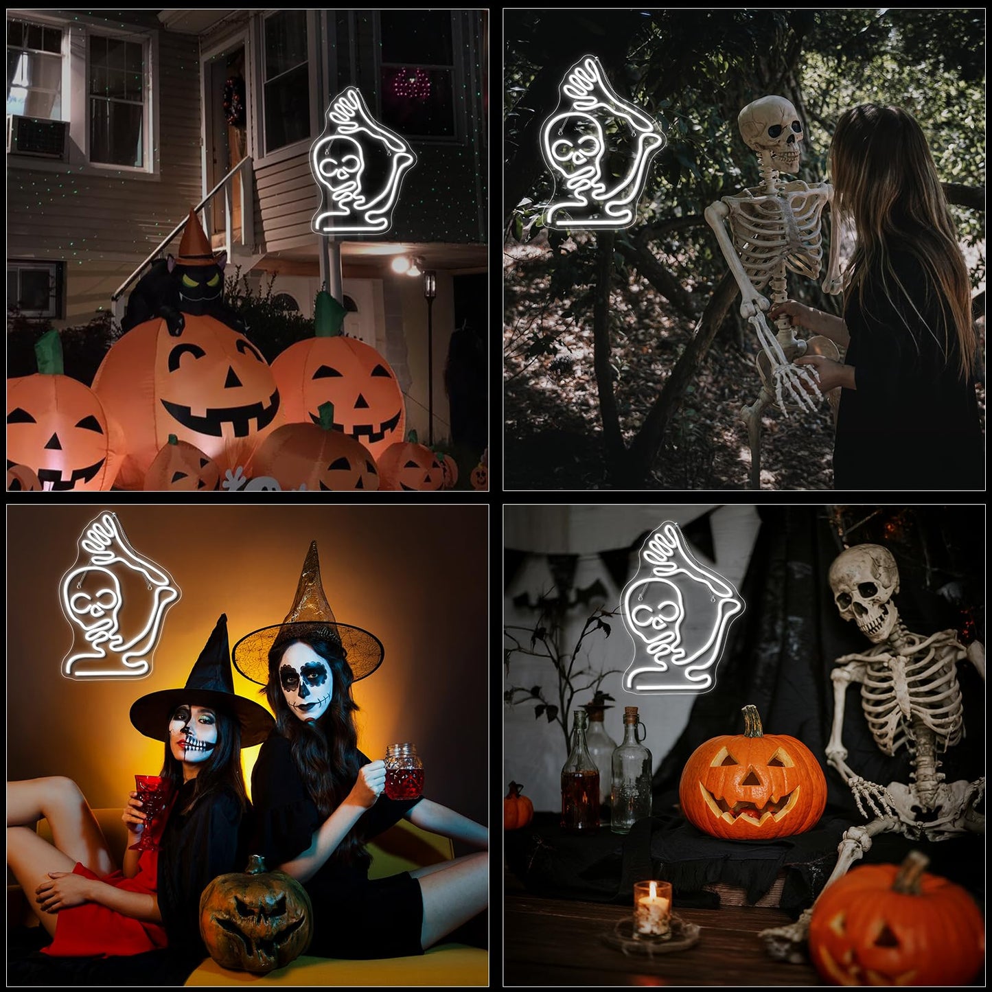 Looklight Skeleton Skull Neon Sign Halloween Decor Neon Signs For Wall Skeleton Halloween Led Lights For Bedroom Front Door Man Cave Bar Game Room Party Decoration Gifts Usb Powered Led Light 11.4X15.9In