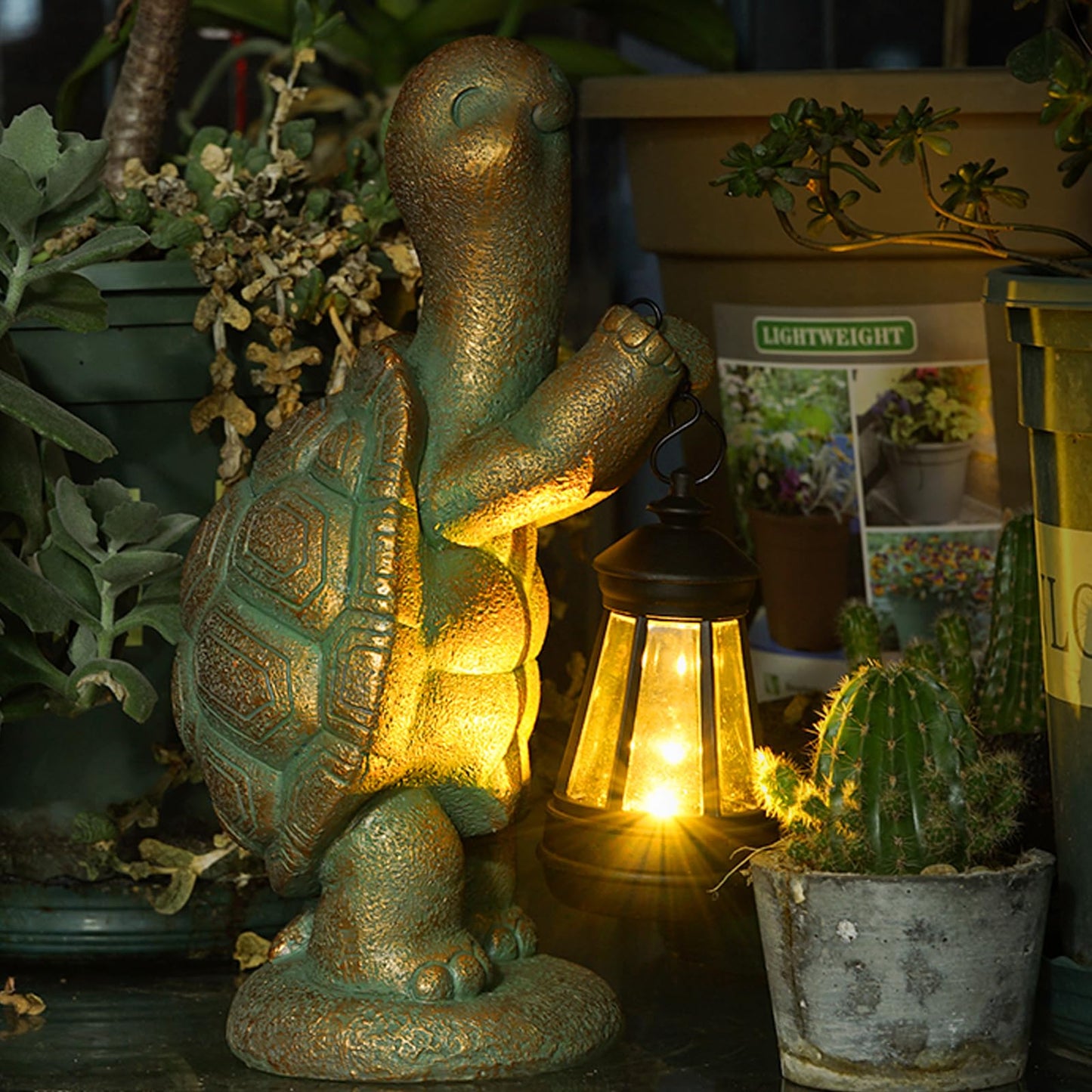Roundot Turtle Solar Powered Outdoor Garden Statue, Resin Statue with Solar Light Lantern, Decorative Lawn, Yard Outdoor Turtle Decoration. Unique Home Decoration, Gifts for Women