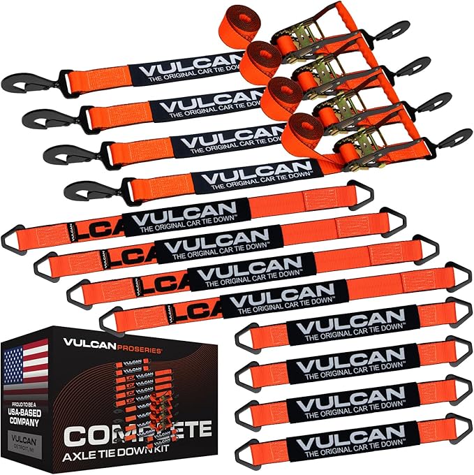 VULCAN Complete Axle Strap Tie Down Kit s - PROSeries - Includes (4) 22 Inch Axle Straps, (4) 36 Inch Axle Straps, and (4)...