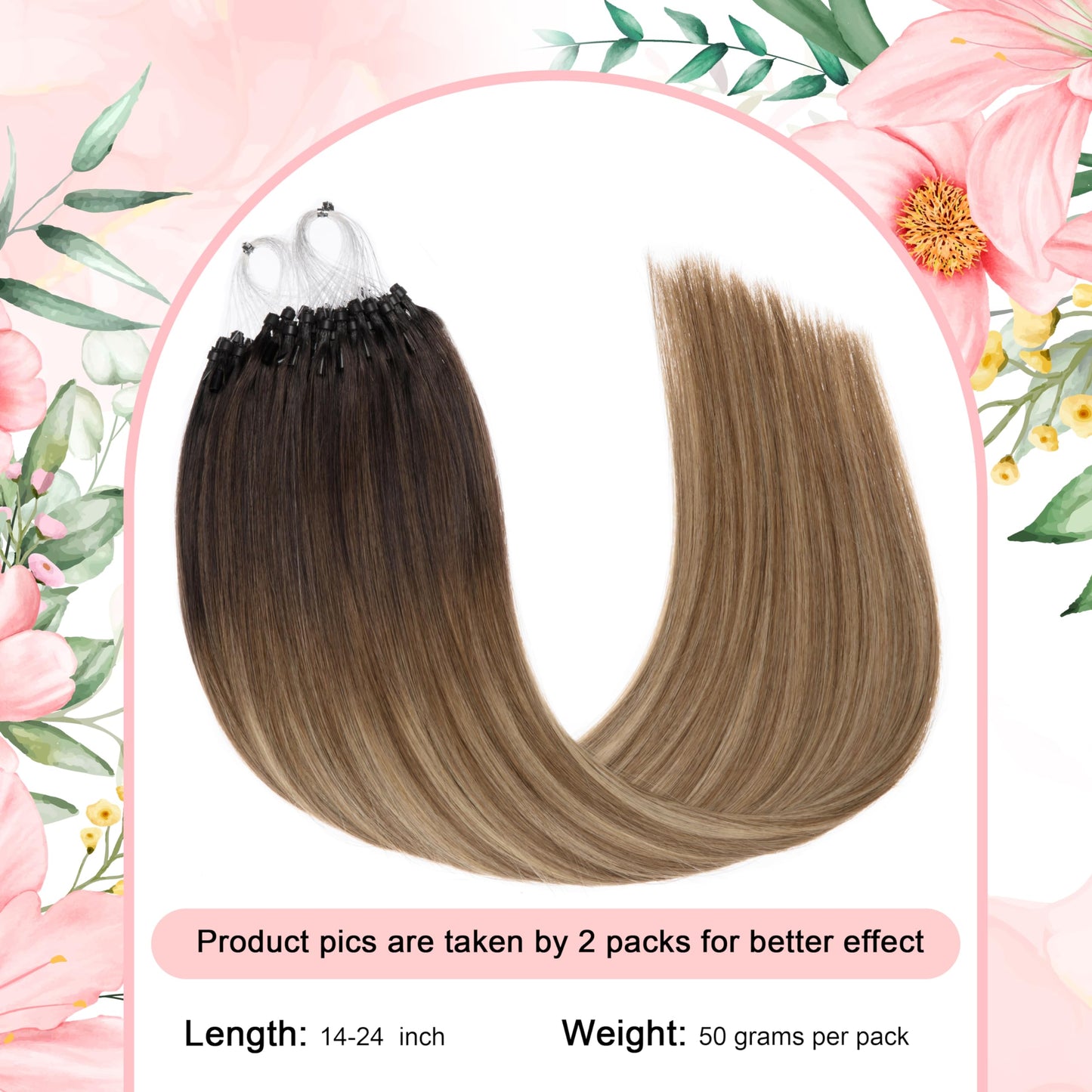 Kpvxxve Hair Extensions Real Human Hair Micro Link Extensions Brown to Blonde Micro Ring Human Hair Extensions 18 Inch #3/8/22 O
