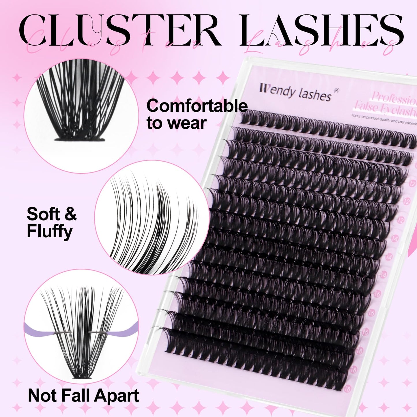 Lash Clusters 50D Wispy Individual Lashes 280PCS D-Curly Volume Lash Extensions 10-18mm Natural DIY Cluster Lashes for Beginners