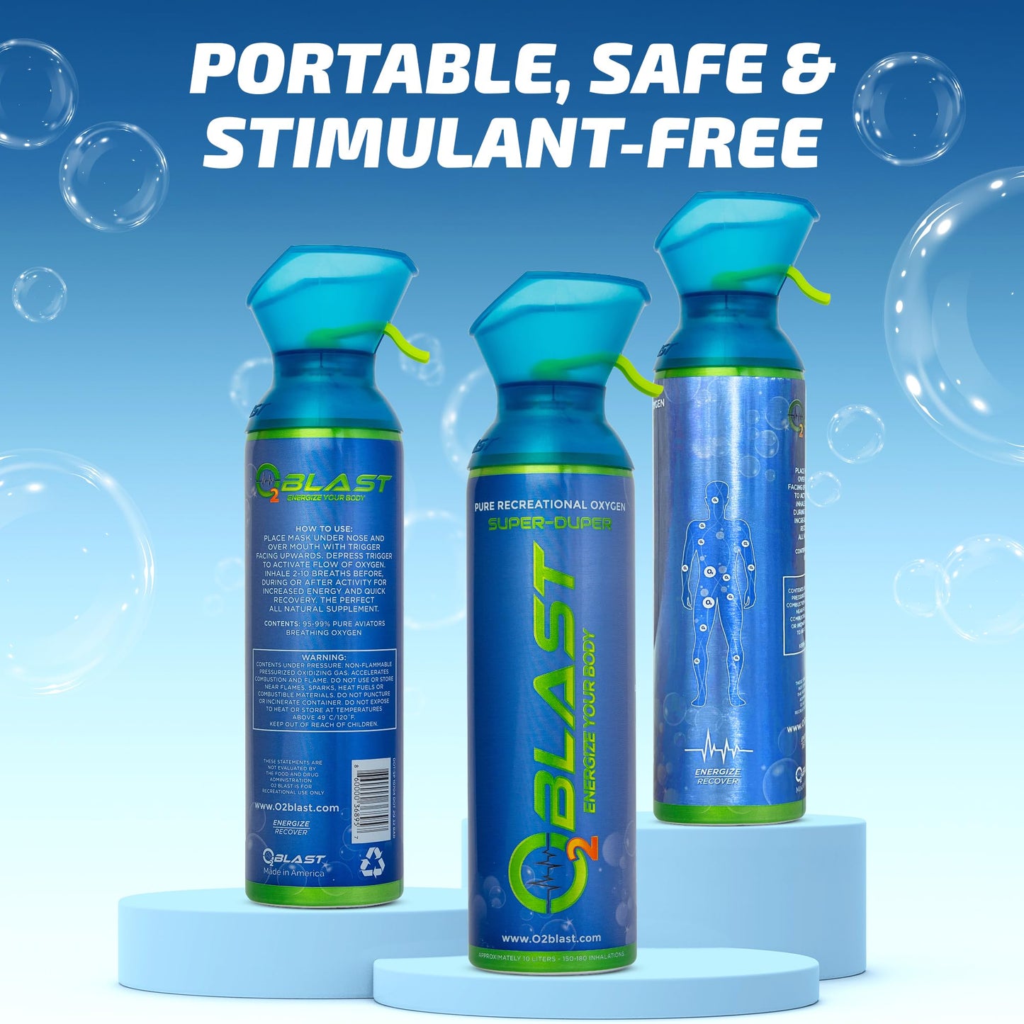 O2 Blast - Portable Oxygen Can, Filled with 99.99% Pure Oxygen in a Can with Breathing Mask for Sports, Travel, and High Altitude Use | On-The-Go Air Support for Hiking and Outdoors – 10L, 5-Pack