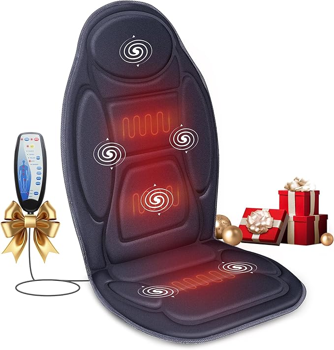 Snailax Vibration Back Massager with Heat, Massage Seat Cushion with 6 Vibrating Motors and 2 Heat Levels, Massage Chair P...