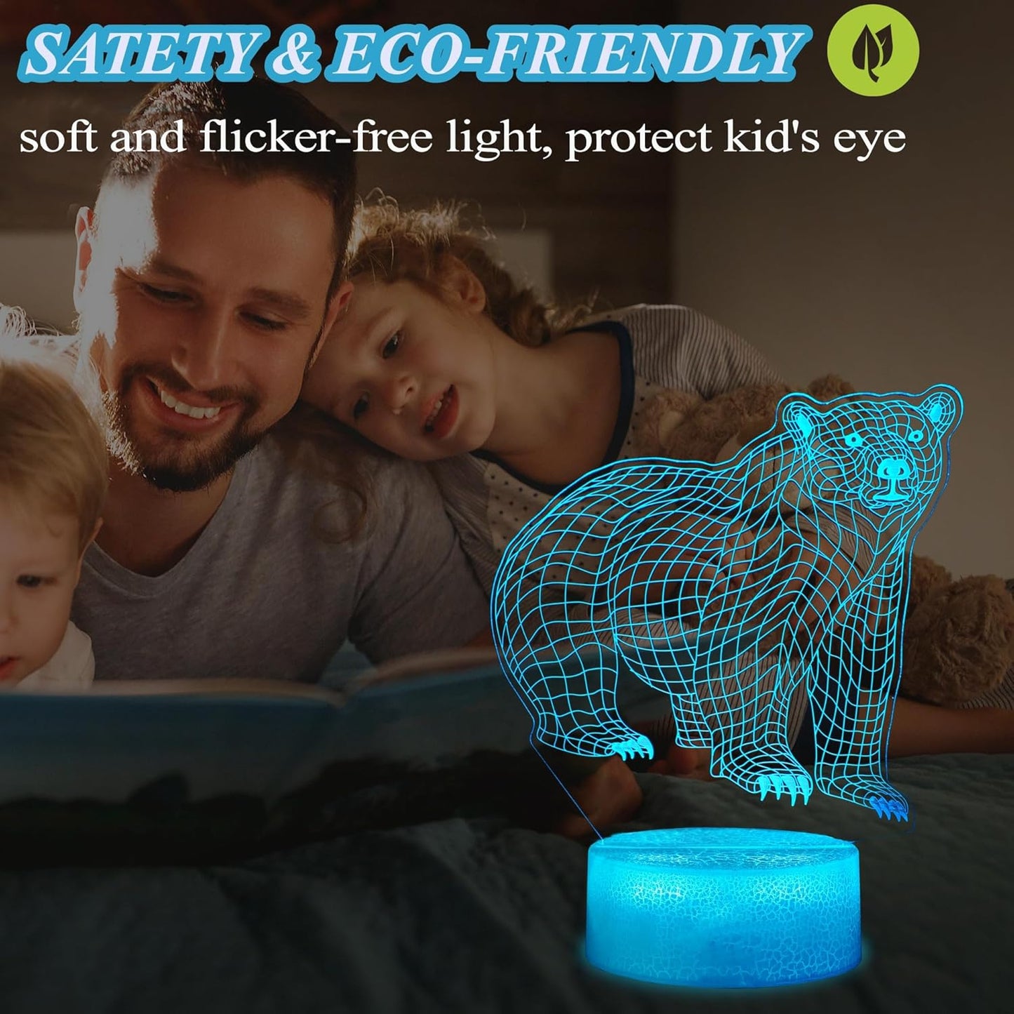 Polar Bear Night Light, 3D Illusion Lamp, RGB16 Colors Changing, Remote Control, Dimmable, Kids Room Decoration, Xmas Bear Gifts