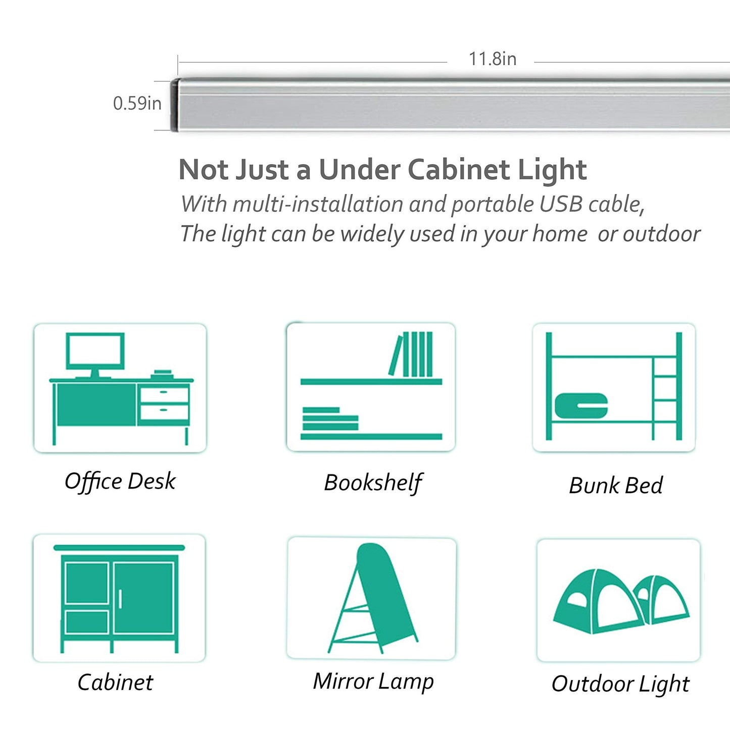 ASOKO LED Under Cabinet Light Bar, 12 Inch, 300LM, Warm White 3000K, Aluminum, Model: led-A-001b