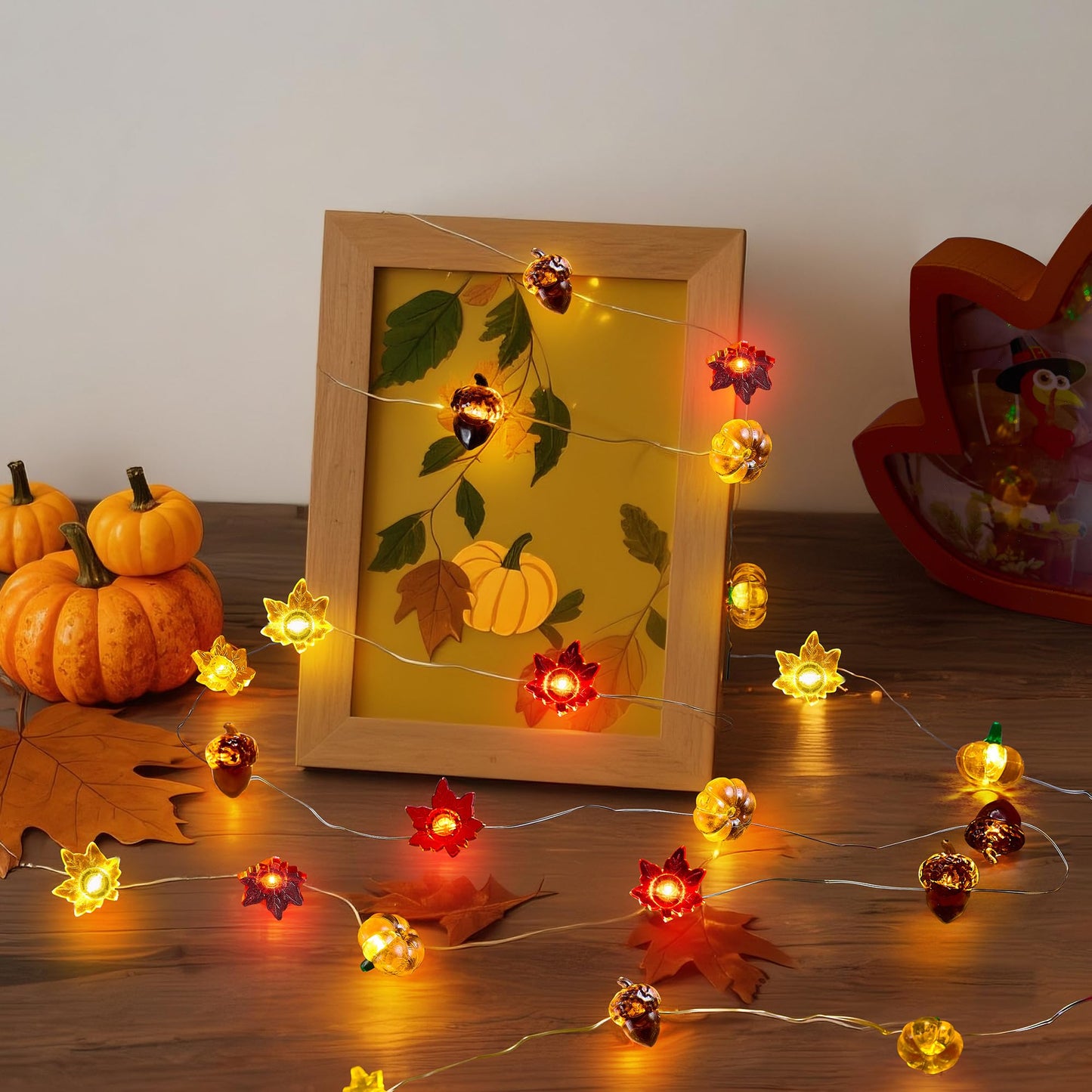 Blctec Thanksgiving Decorations 12.8Ft 40 Led String Lights With Acorn  3D Pumpkins & Maple Leaves  Battery Operated Fall Fairy Lights With Timer For Indoor Outdoor Thanksgiving Decor