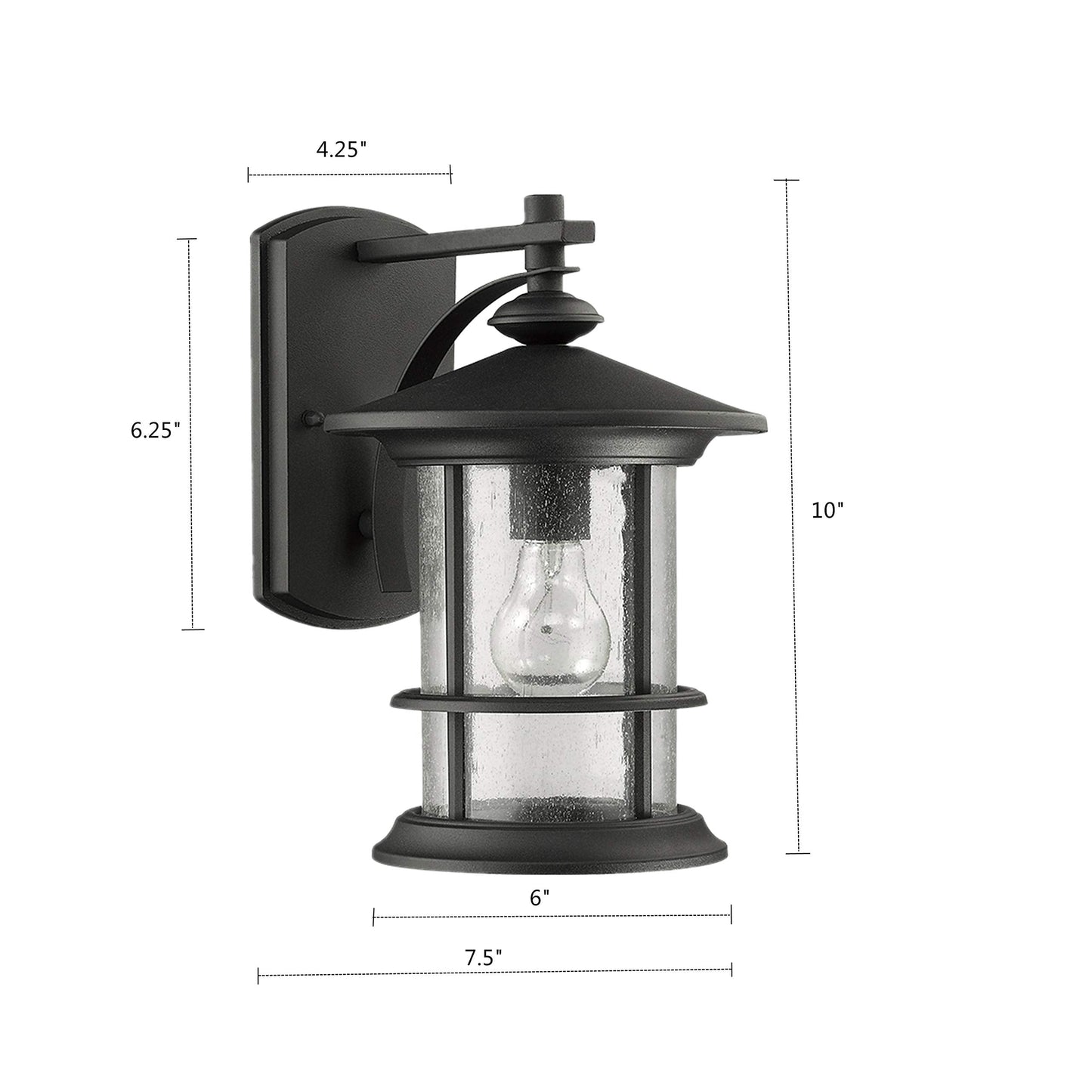 Micsiu Outdoor Wall Light Fixture - 10 Waterproof Black Aluminum With Clear Seedy Glass For Porch, Patio, Backyard - Model A