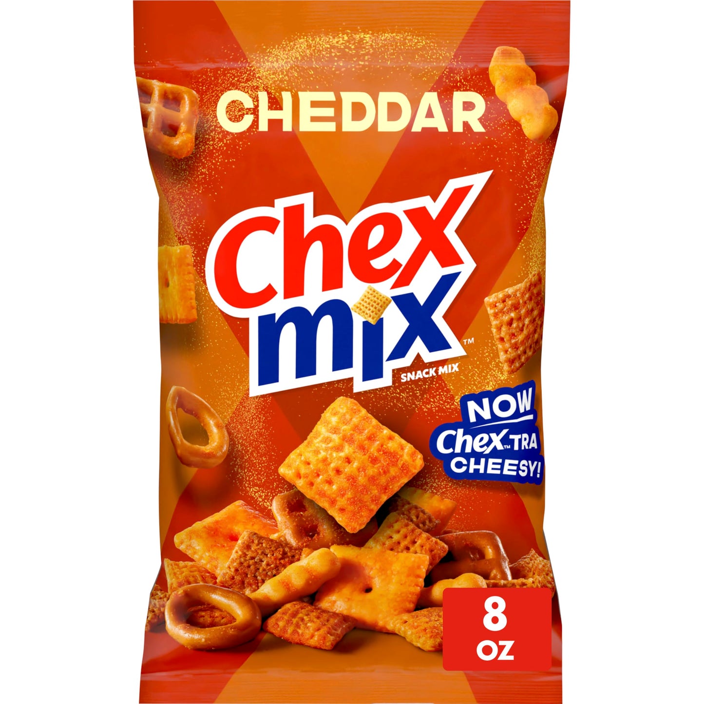 Chex Mix Cheddar Snack Mix, Savory Snack Bag, 8 oz