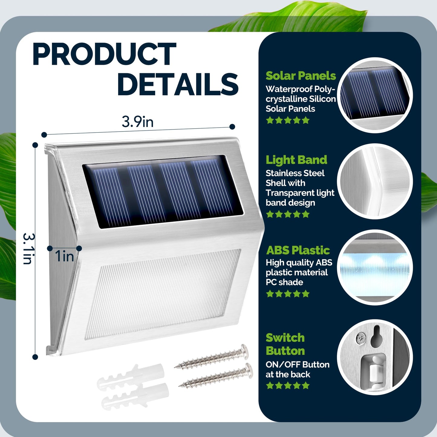 Gigalumi 6 Pack Solar Step Lights, Stainless Steel Waterproof Led, Cool White, Model 6969, Outdoor Stair & Pathway Lighting