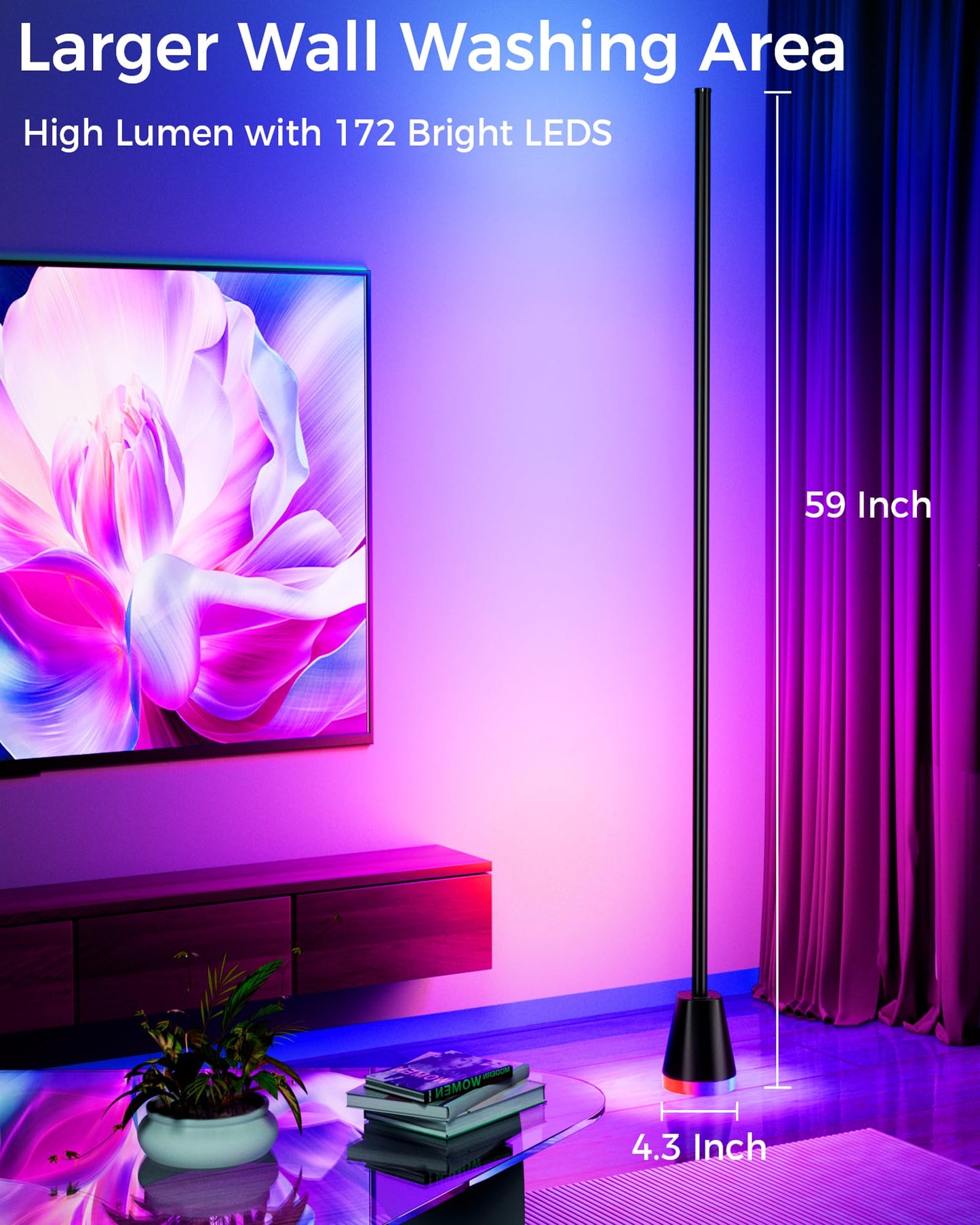 CCACC Smart RGB LED Corner Floor Lamp with App & Remote Control, 172 Light Beads, Music Sync, Black