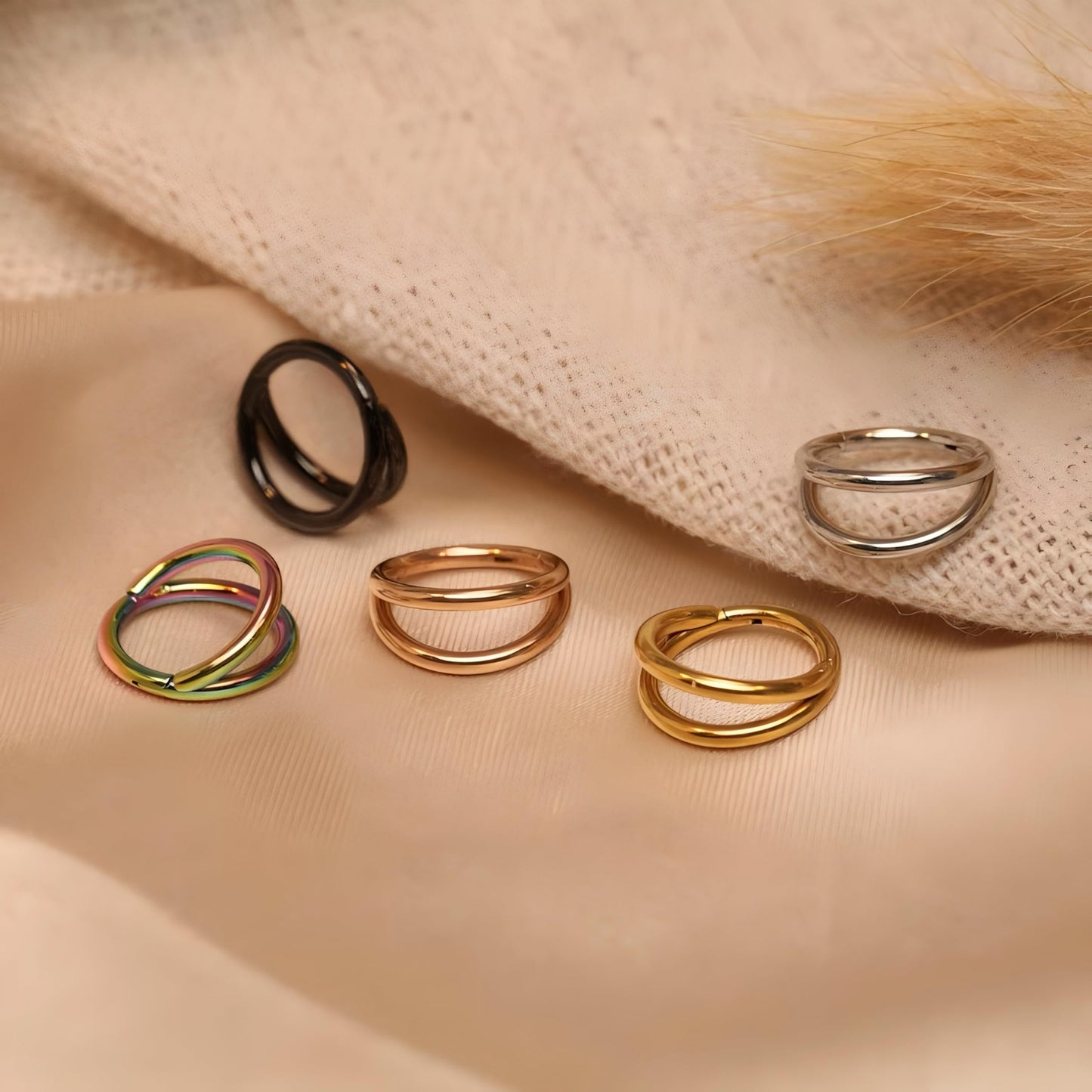 PEAKLINK 18G Double Open Stacked Cartilage Daith Conch Helix Earring Hoop 316L Surgical Steel Septum Nose Rings 8mm Lobe Earring