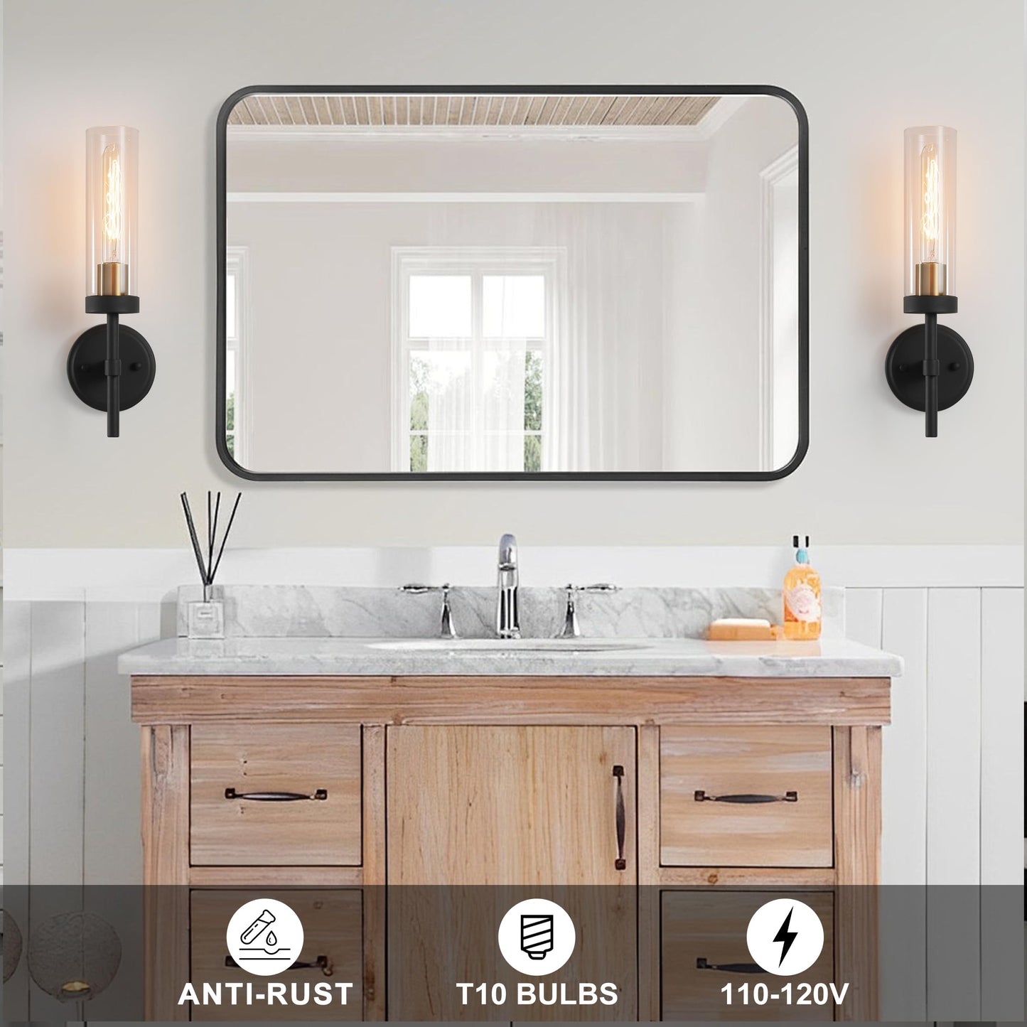 Wall Sconces Set Of Two Black Gold Bathroom Sconces Wall Lighting With Clear Glass  Modern Sconces Wall Decor Set Of 2 Wall Light Fixtures For Bathroom Mirror Living Room Hallway Bedroom Wall Lamp