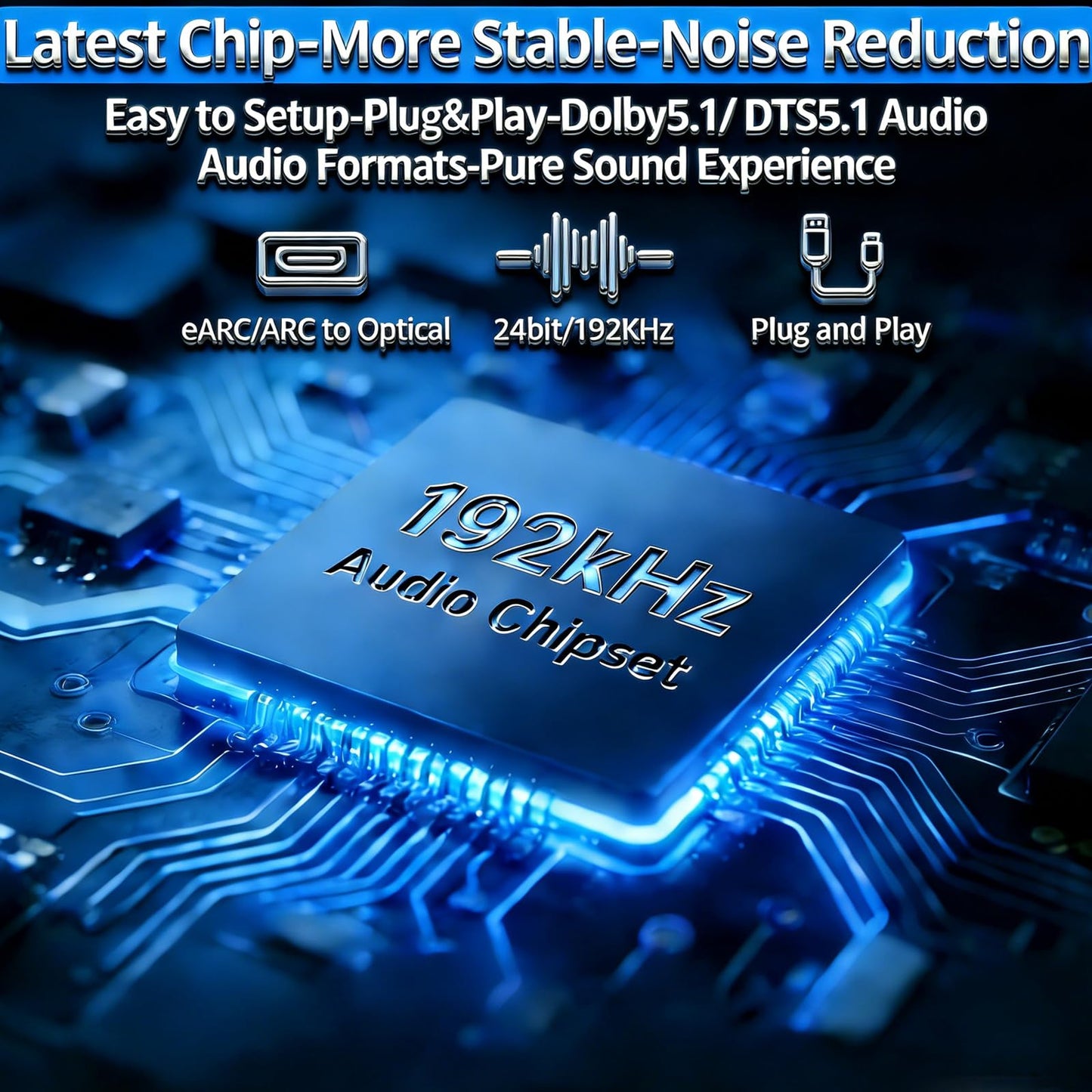 eSynic Professional eARC Audio Extractor-Only Work for HDTV ARC/eARC Ports-192KHZ ARC to Optical Audio Adapter-Easy to Setup-7ft Long-Dolby5.1 & DTS 5.1 Formats-from HDTV to Optical Soundbar-No CEC