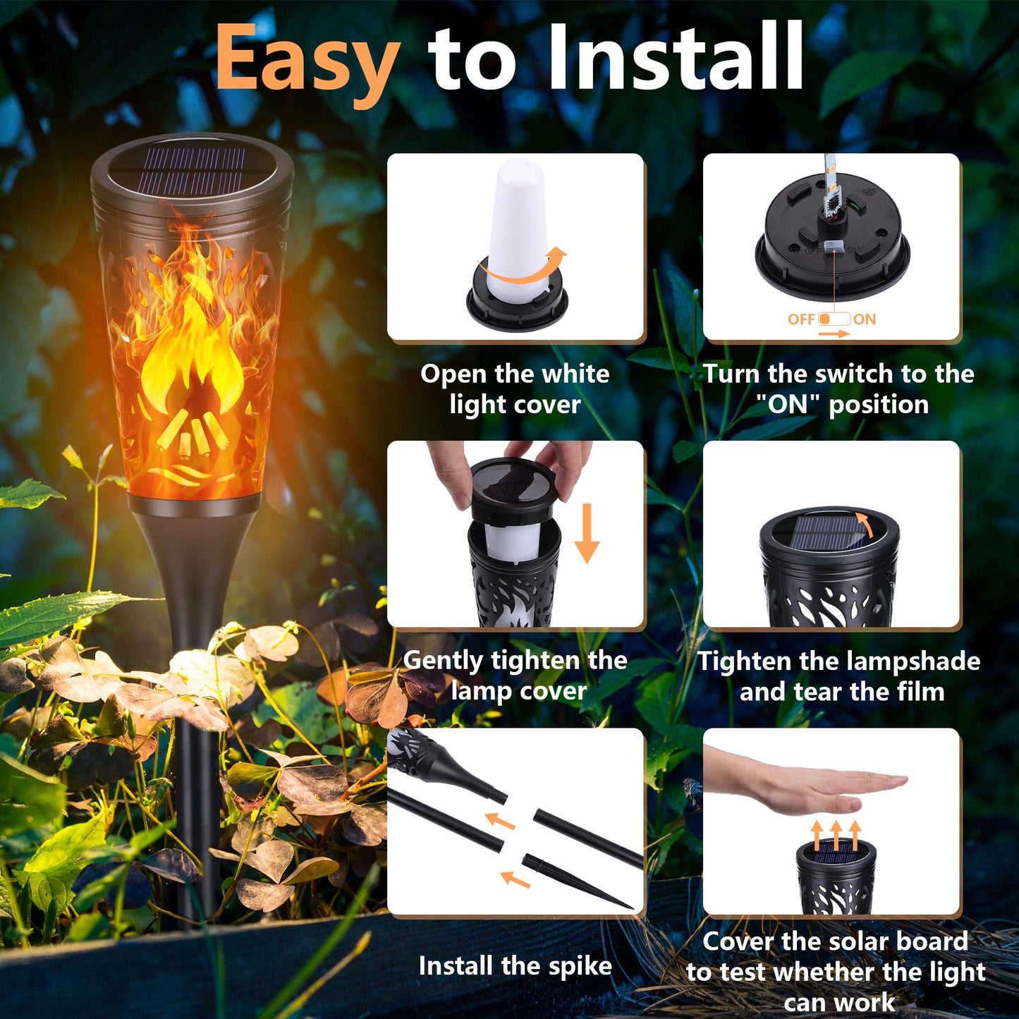 Toodour Solar Torch Lights, 6 Pack, Warm White, IP65 Waterproof Flickering Flame Outdoor Garden Landscape Lighting