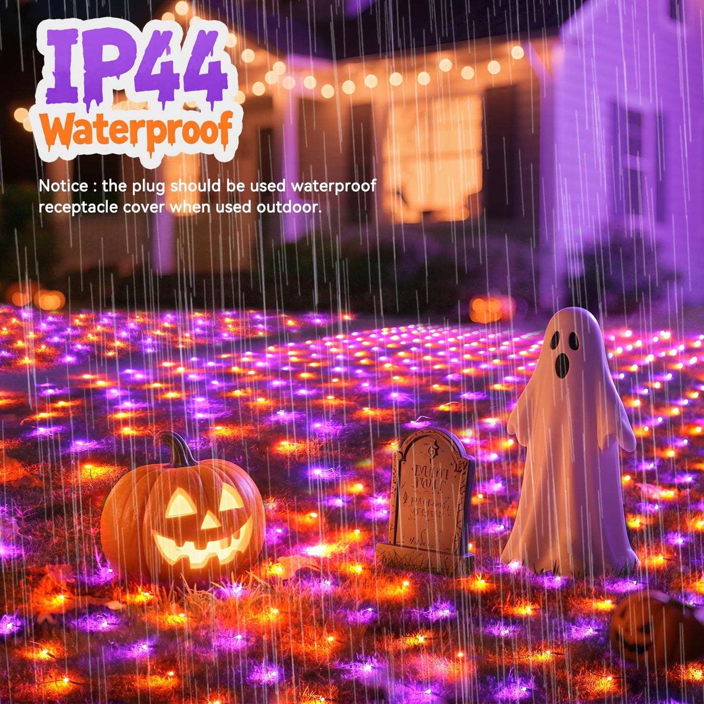 Lithome 21Ft X 5Ft Halloween Net Lights  360 Led Purple Orange Bush Lights With 8 Modes  Connectable Waterproof Net Mesh Light Dark Green Wire For Bushes Shrubs Trees Outdoor Holiday Decor