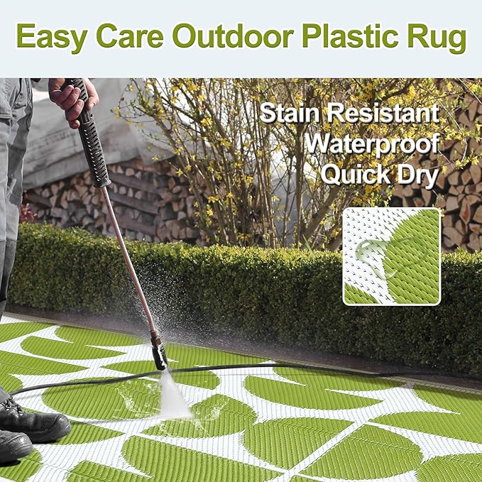 Wonnitar Outdoor Rugs 8x10 Waterproof Plastic Straw Rug, Large Outdoor Camping Rug for RV, Reversible Portable Outside Lightweight Area Rug for Backyard Balcony Beach Picnic (Green,8'x10')