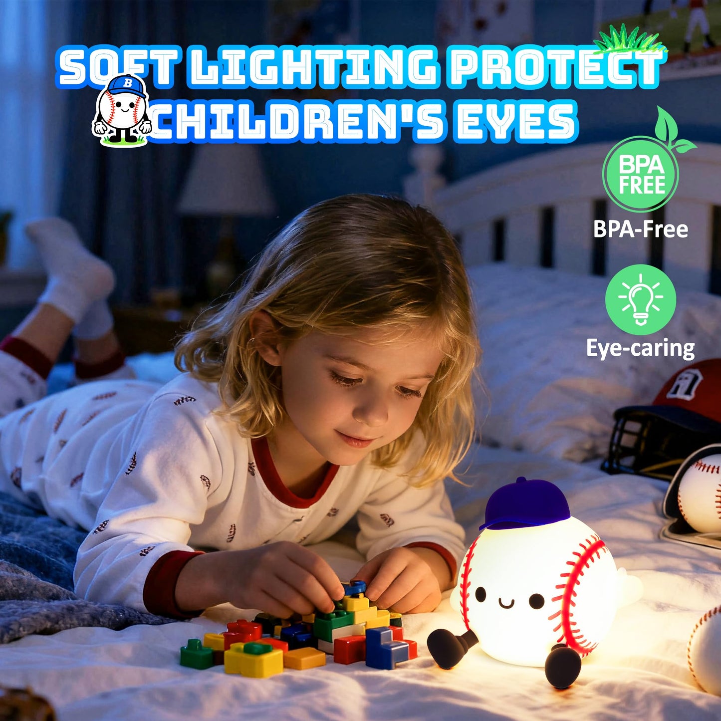 Lampeez Baseball Night Light  Soft Silicone Touch Lamp  Cute Led Nursery Nightlight & Bedroom Decor  Xmas Birthday Gift For Boys  Girls And Baseball Fans  Creates Soothing Glow For Bedtime