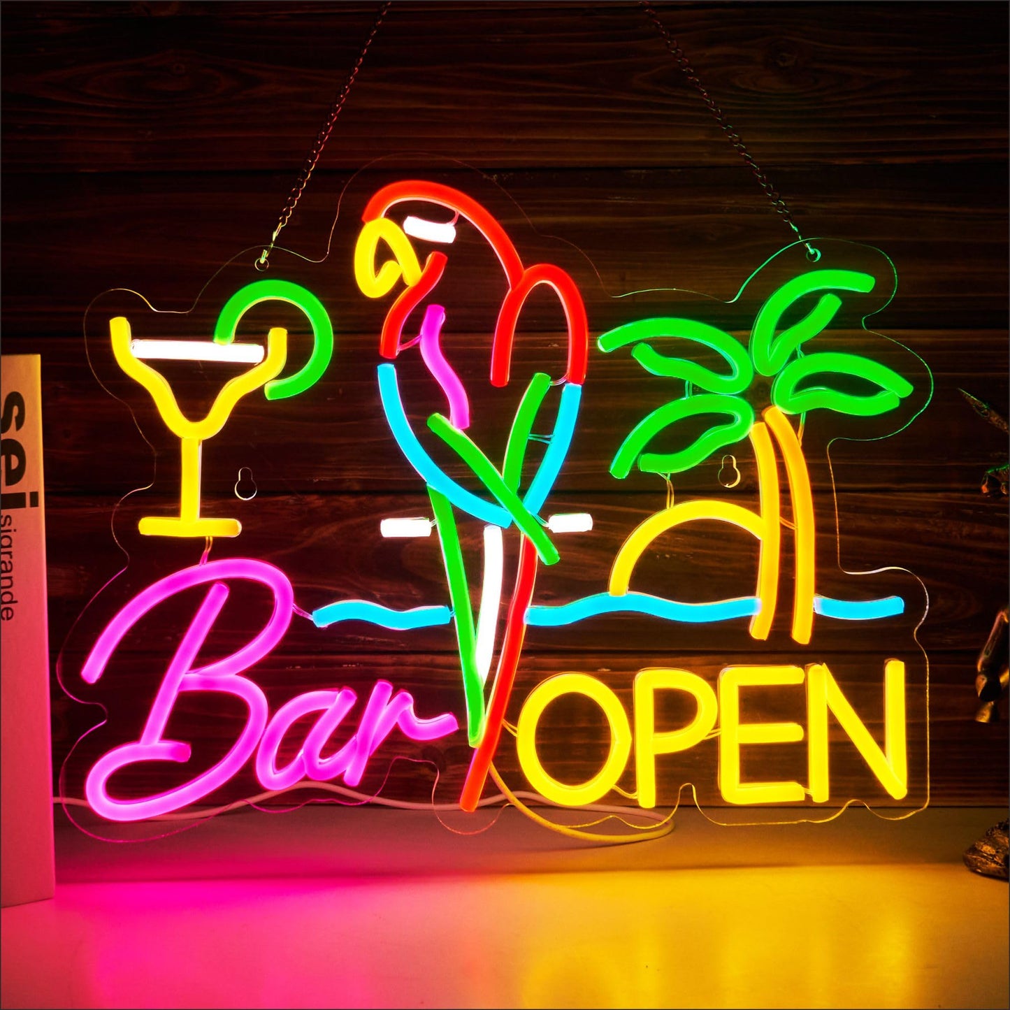 Bar Open Neon Sign For Wall Decor  Parrot Open malt-inspired Bar Led Light Up Dimmable Signs Compatible With Timer For Pub Party Man Cave Room Restaurant Business Party Art Decor Gift