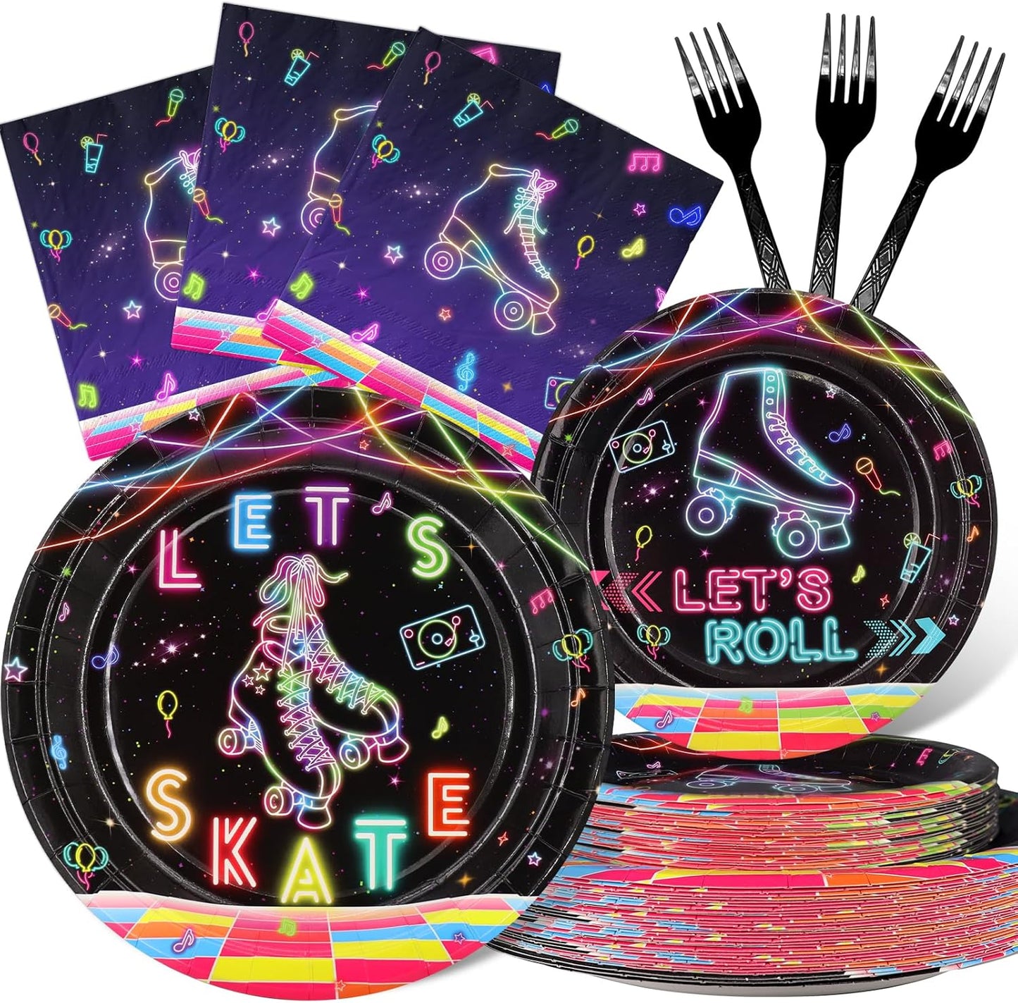 Roller Skating Party Decorations Set - Fun Roller Skating Party Plates, Napkins, and Forks for an Exciting Celebration - Disposable Roller Skate Party Supplies for Birthdays and Events
