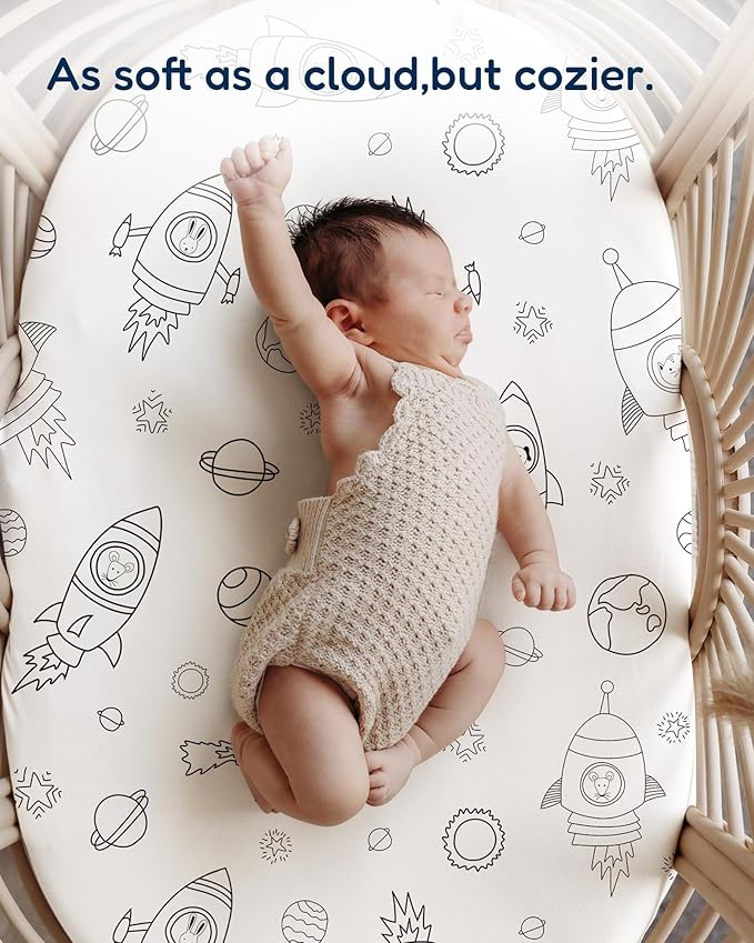 Bassinet Fitted Sheets Compatible with SNOO Happiest Baby Oval Bassinet - Buttery Soft, Silky Comfort, Premium Stretchy Jersey Knit Sheets, 2 Pack