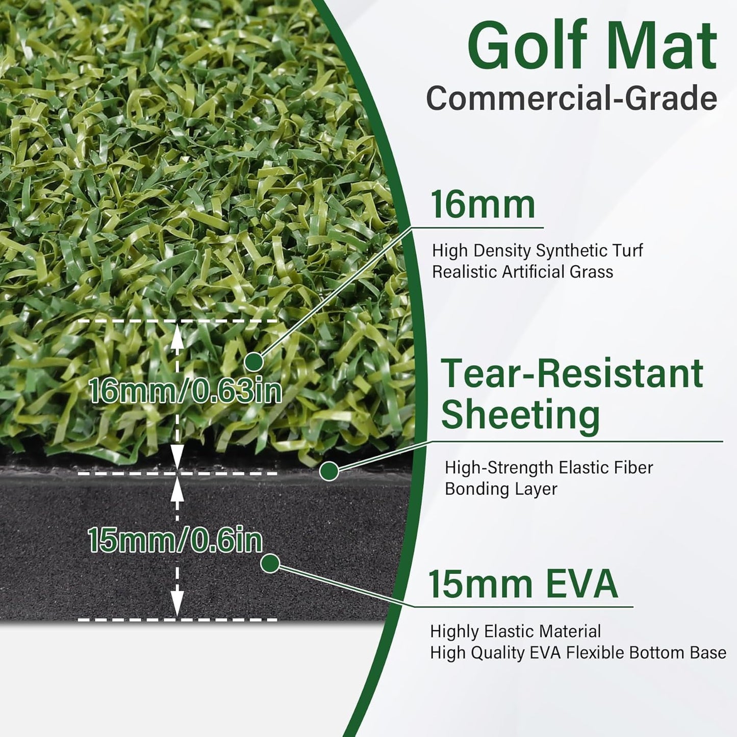 Golf Mat,Elite Golf Hitting Mats Practice Outdoor & Indoor,5x4ft Turf Driving Range Mats for Golf Simulators and Practice with 10 Balls,9 Tees,21|31mm Thickening Domivans