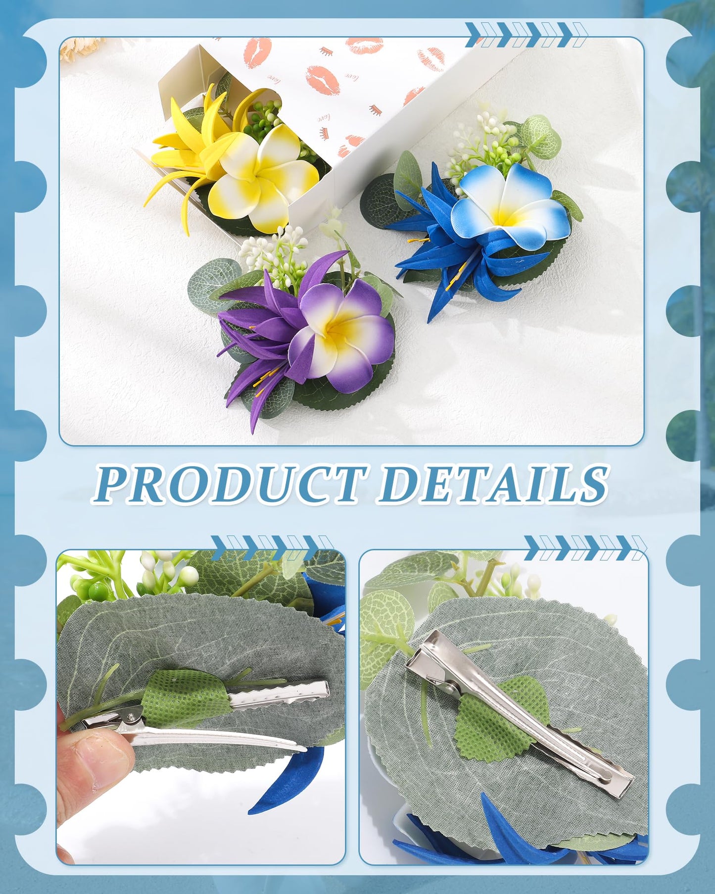3 PCS Hawaiian Flower Hair Clips for Women Orchid Hair Claw Clips Artificial Hibiscus Flower Hair Barrettes for Wedding Bridal B