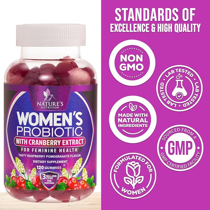 Probiotics for Women Gummy - 6 Diverse Strains w/ Cranberry, PH Balance, Digestive & Feminine Health Support, 3 Billion CFU Womens Probiotic for Urinary & Immune Support, Non-GMO - 120 Gummies