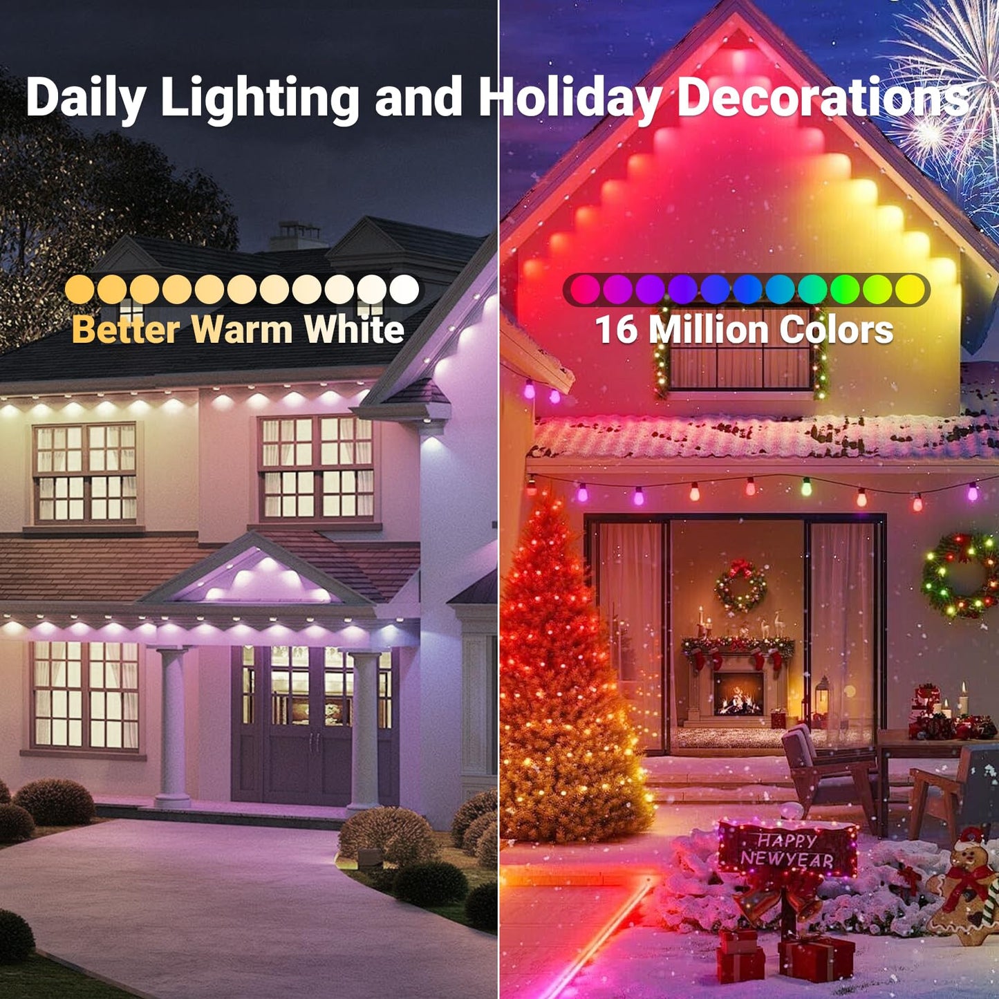 Jzvgen Permanent Outdoor Light For House 50Ft Rgb Outdoor Light With 30 Led Lights Ip67 Waterproof With App/Remote Control For All Holiday Decor Decorations Lights