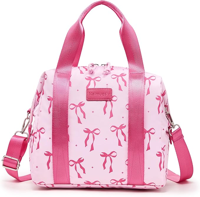 Lunch Bag Women Insulated Lunch Box,Cute Large Lunch bags,Reusable Leakproof Cooler Bag with Adjustable Shoulder Strap for Men Adult Work Office Picnic Hiking Pink bow