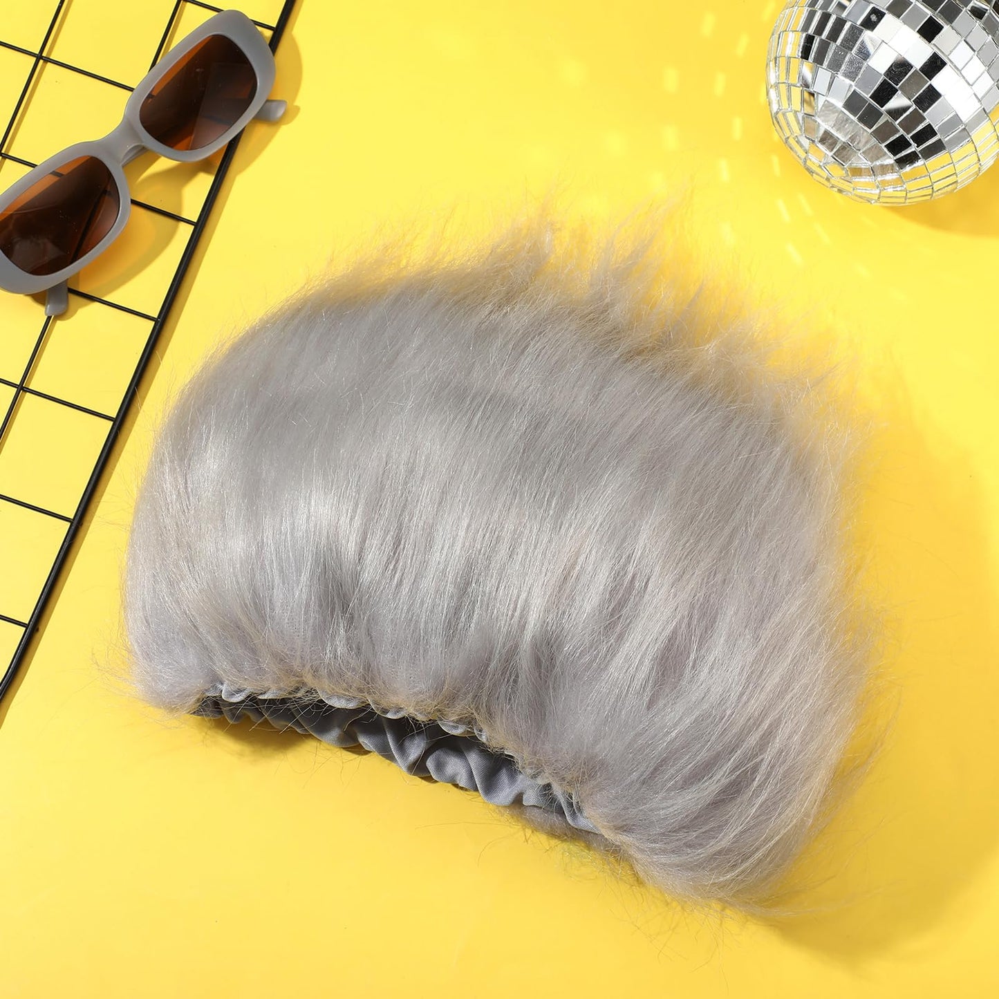 Geyoga 1 Pcs Unisex Funny Wig Hairy Costume Funky Hairband Crazy Wig Hair for Halloween Costume Party (Grey)