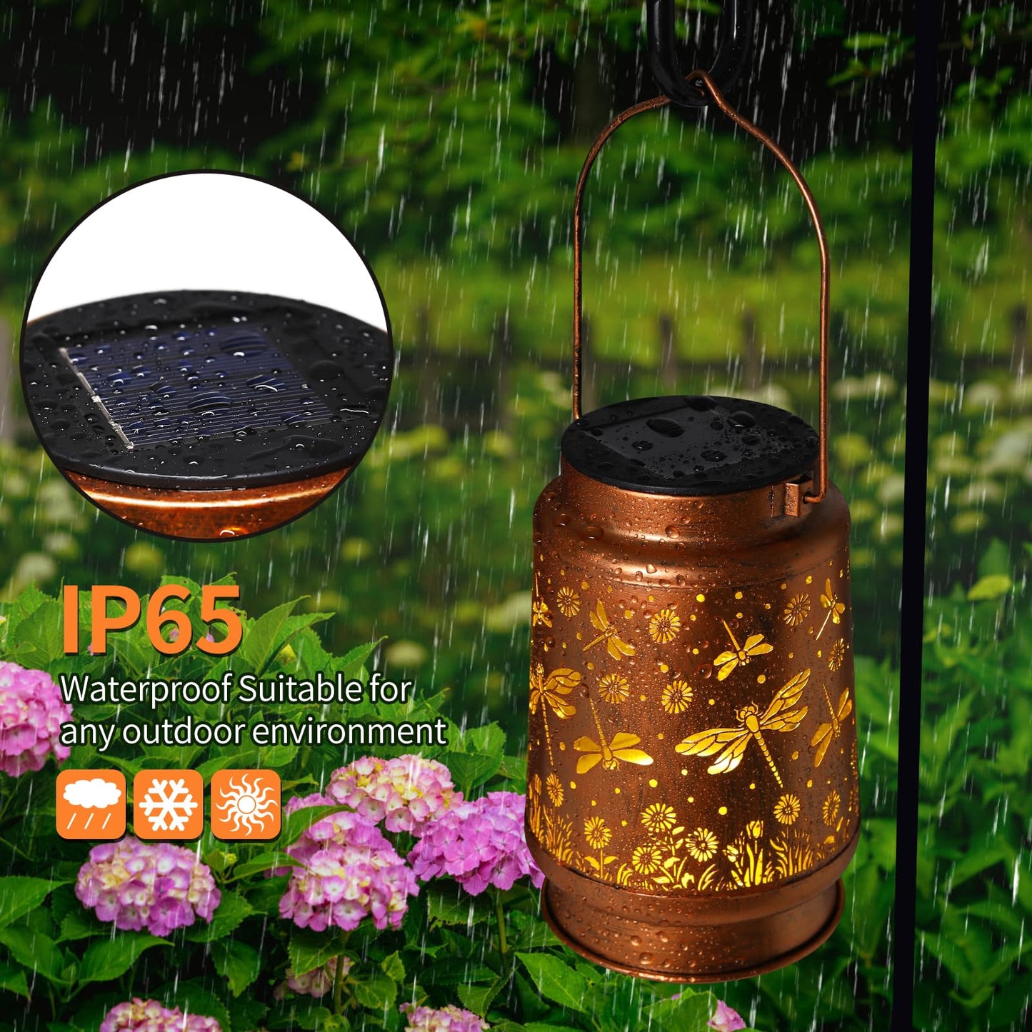 2 Pack Dragonfly Solar Lanterns Outdoor Waterproof Rose Garden Decor Gifts For Women Mom Grandma Hanging Solar Lights Metal Lantern Decoration Outside For Yard Patio Backyard Porch