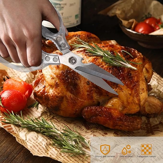 AWinjoy Heavy Duty Kitchen Scissors, Stainless Steel & Aluminum, Serrated Edge, Ambidextrous, Contemporary Style, Blade Color, Kitchen Shears