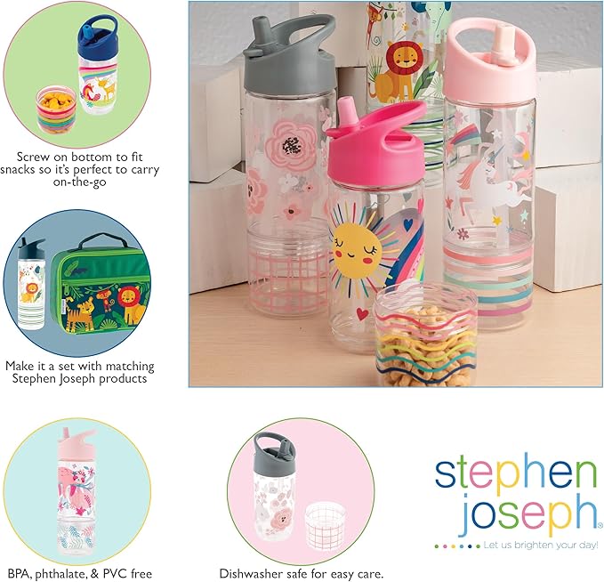 Stephen Joseph, Kids Sip and Snack Water Bottle, 12 oz Tritan BPA Free, Drink and Snack Water Bottle for Girls & Boys, Back to School Water Bottle, Western