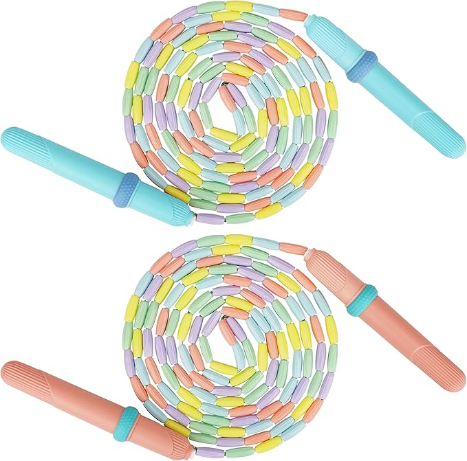 Coolrunner 9 FT Upgraded Kids Jump Rope, 2PC Soft Beaded Skipping Rope with Soft Anti-slip Handles, Adjustable Jumping Rop...