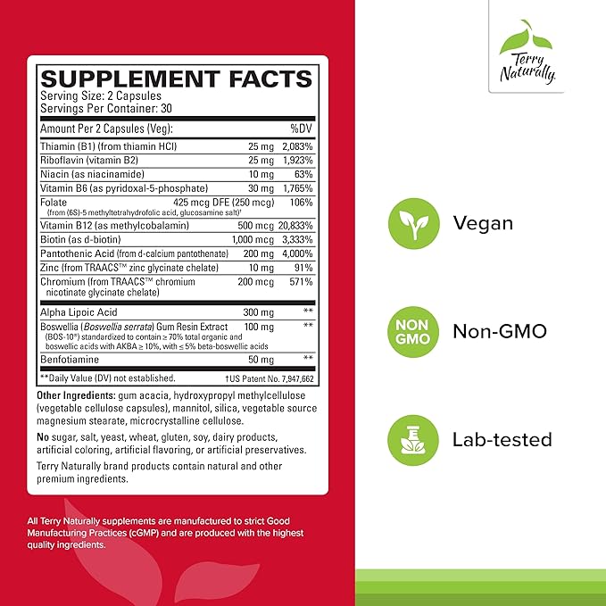 Terry Naturally Healthy Feet & Nerves - Herbal Supplement with Bioactive Vitamin B12 - Circulation & Nerve Health Support Supplement - Vegan Capsules with Boswellia Serrata - 60 Capsules (Pack of 2)
