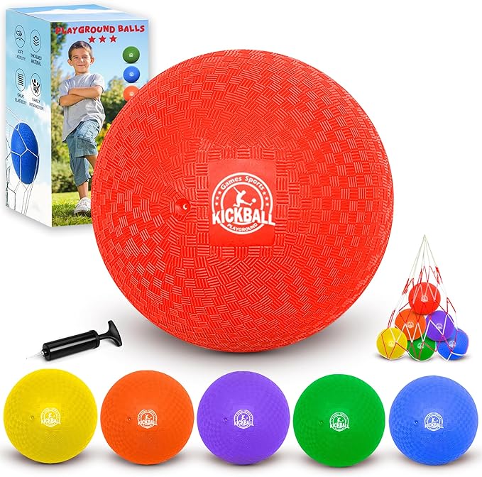 8.5 Inch Kickball Set, Dodgeballs 6 Pack,12 Pack,Playground Balls for Kids&Adults, Bouncy Balls Includes Pump and Storage ...