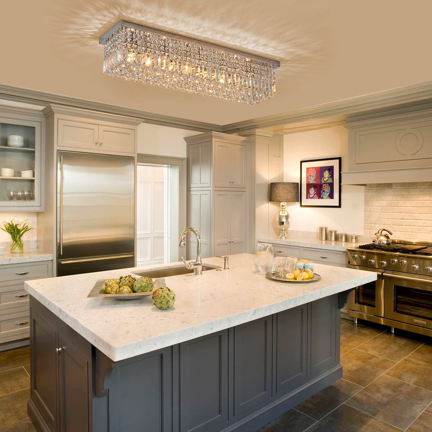 7Pm Modern Large Chandeliers - 47.2 Chrome Stainless Steel Dining Room Light Fixture, Model Cl010896