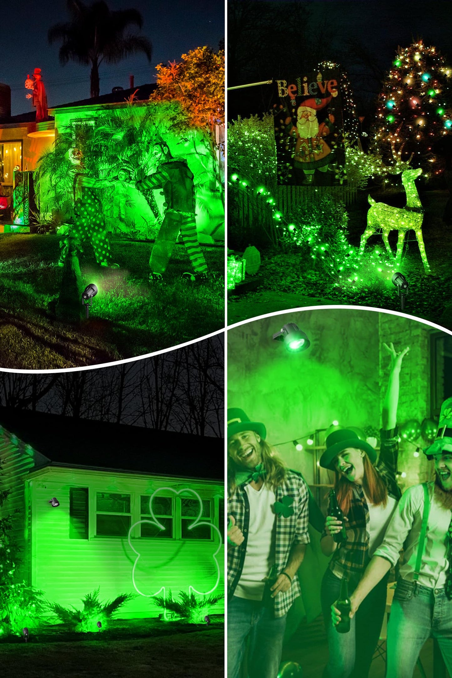 T-Sun Christmas Green Spotlight Outdoor  Waterproof Led Landscape Lighting With Us Plug  Easy Install 270?Adjustable Outdoor Spot Lights For Garden Tree Yard Decor  2 Pack