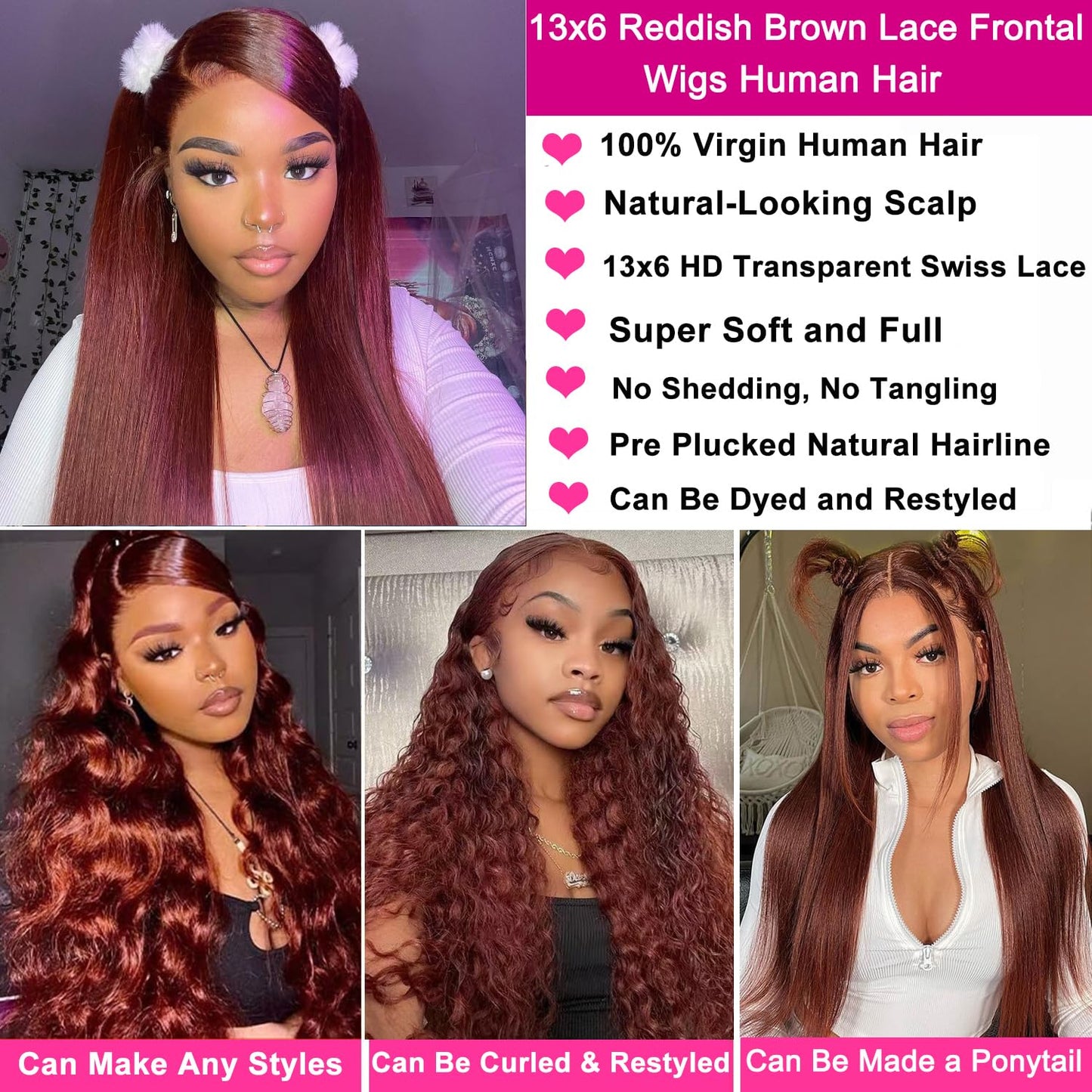 Reddish Brown Lace Front Wigs Human Hair 13x6 Body Wave Lace Front Wig 33# Lace Frontal Wigs Human Hair Pre Plucked for Women Gl