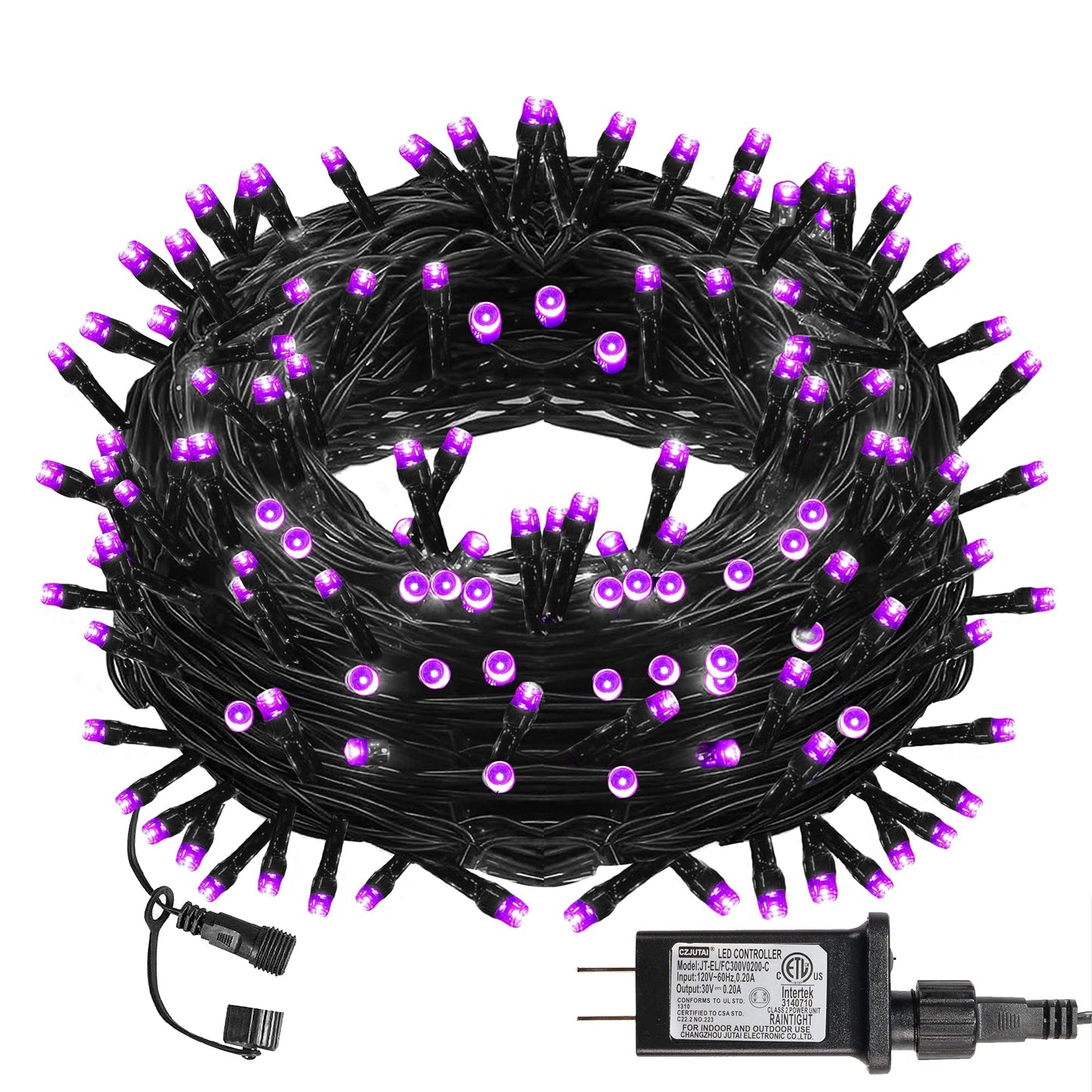 Dazzle Bright 300 LED String Lights, 100FT, Purple, 8 Lighting Modes, Connectable Halloween Decorations, Model HB-300COI
