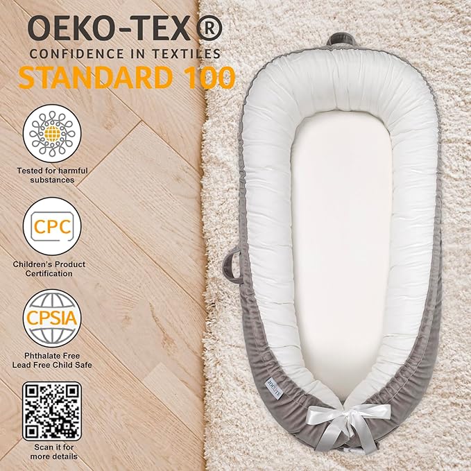 Baby Lounger | Organic Cotton Infant Lounger | Reversible, Adjustable & Portable Floor Lounger | Soft, Breathable, Washable Cover