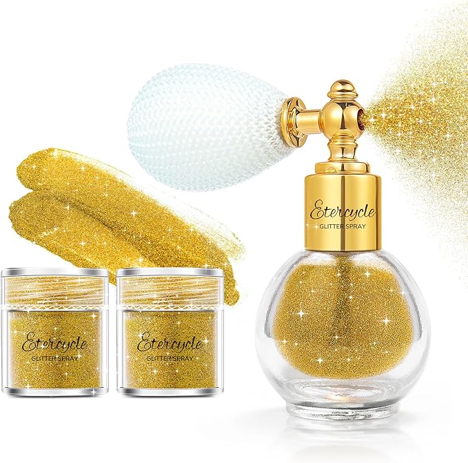 Etercycle Hair Glitter Spray, Gold Body Glitter Spray Fine Face Shimmer Powder, Cosmetic Shimmer Makeup Glitter Highlighte...