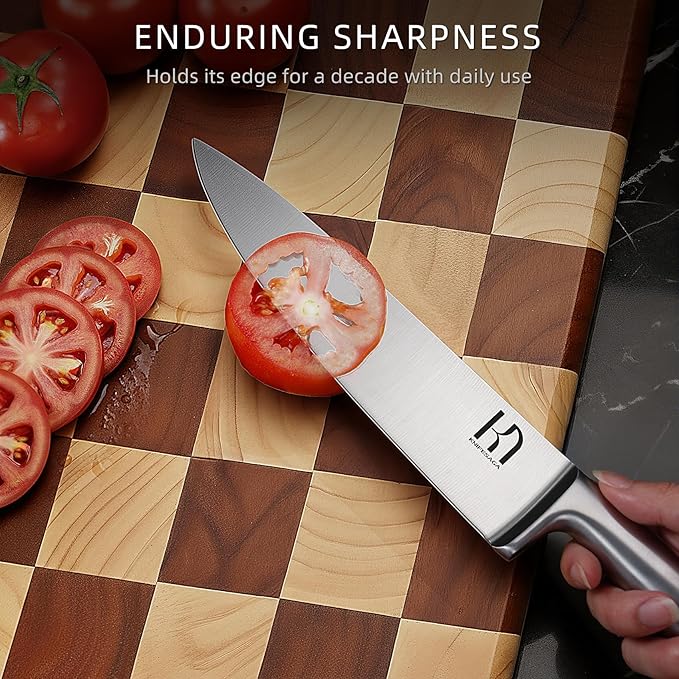 Kitchen Knife Block Set, 8-Piece with Sharpener | Japanese High Carbon Stainless Steel Knives with Ergonomic Handles