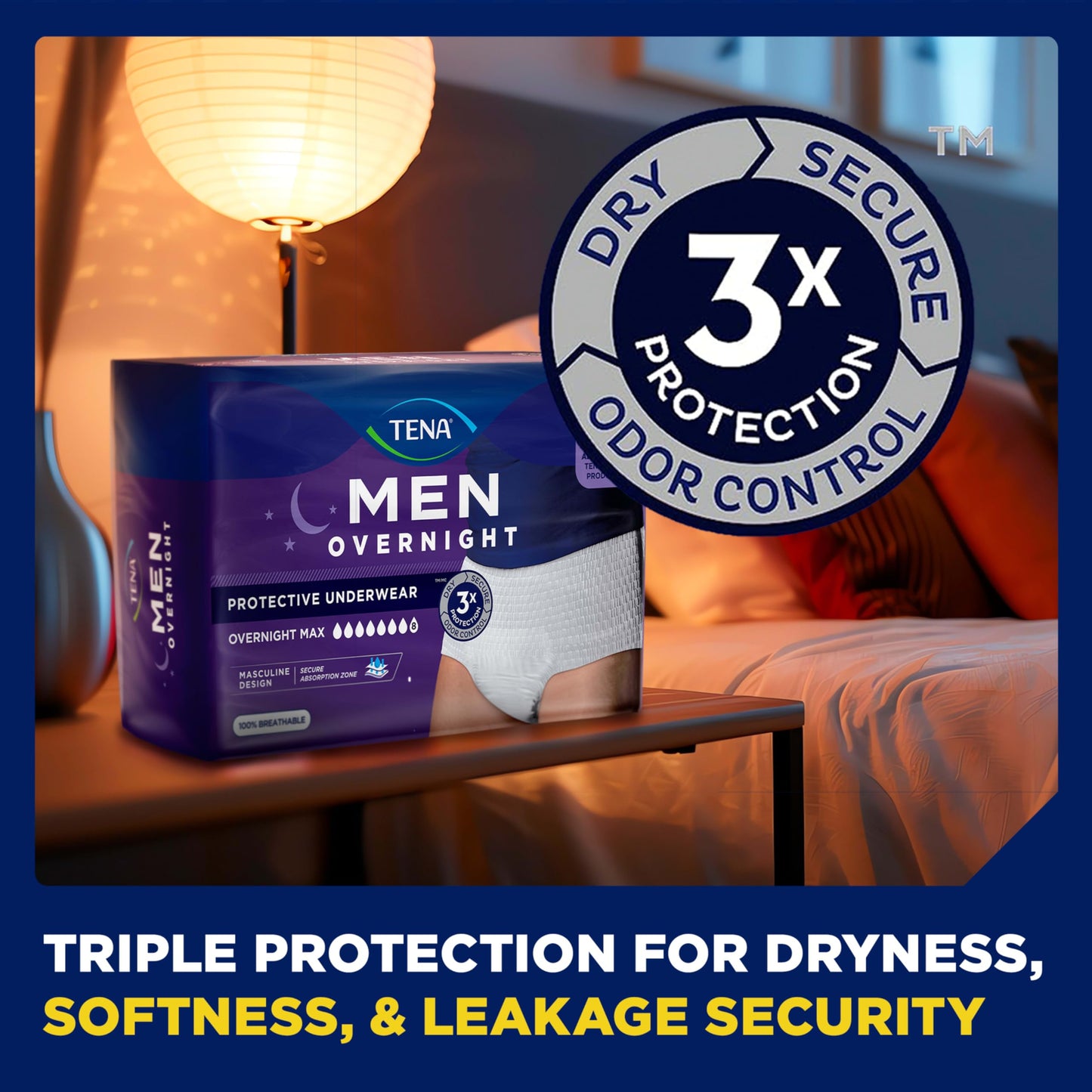 Tena Men Protective Incontinence Underwear Overnight Max Absorbency, L, 56 Count (Waist Size 34in-44in)