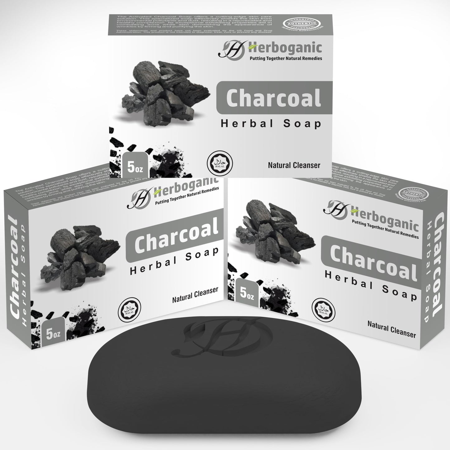 HERBOGANIC Charcoal Herbal Soap | Pack of 3 of 5oz soap Bar | Natural Bar Soap for Face and Body | Hydrating and Nourishing | Su