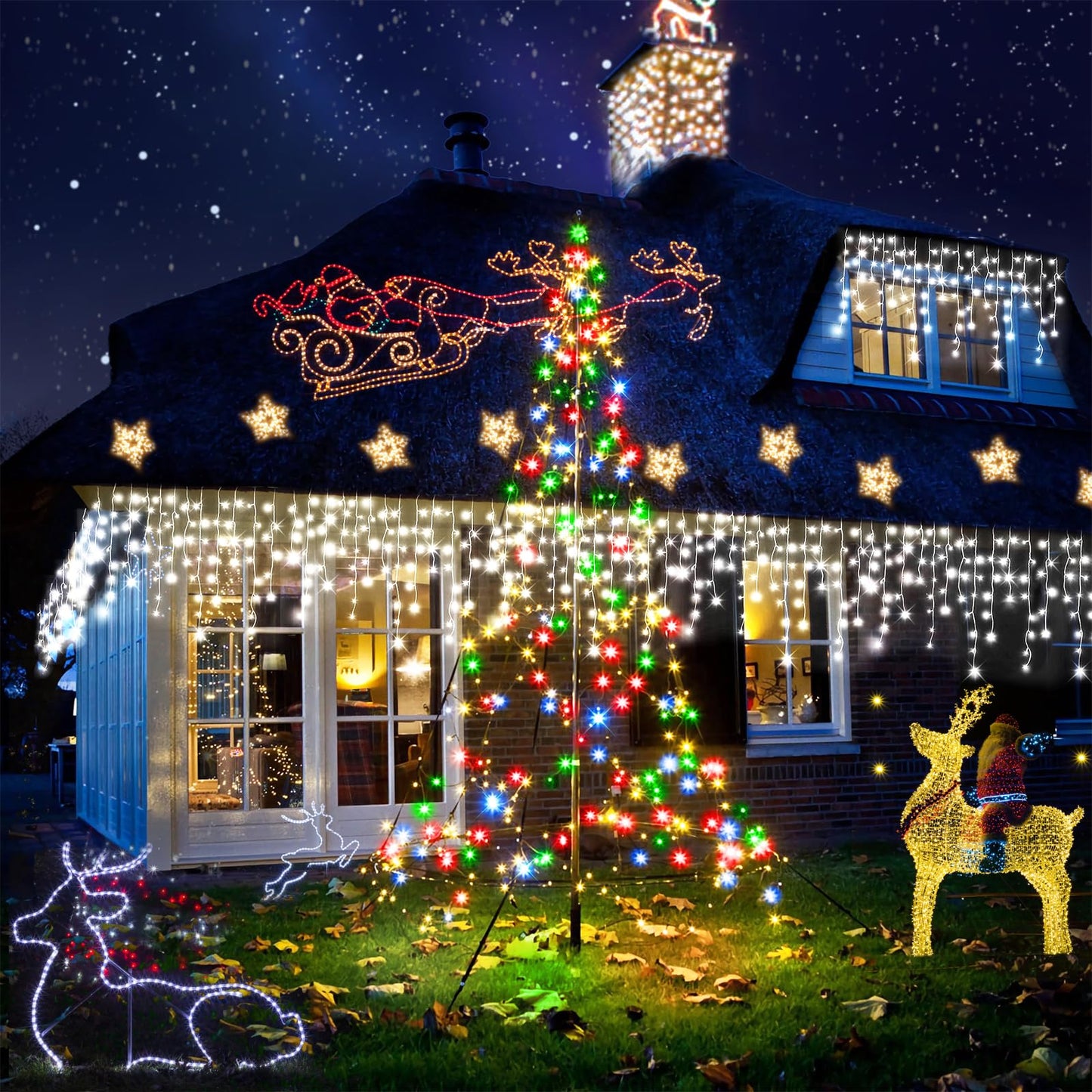 Jeayydsi 52Ft Christmas Lights Outdoor Decorations 480Led Fairy String Light 12 Lighting Modes With Timer Memory Waterproof Christmas Light For Yard Roof Party Holiday Wedding Garden Decor
