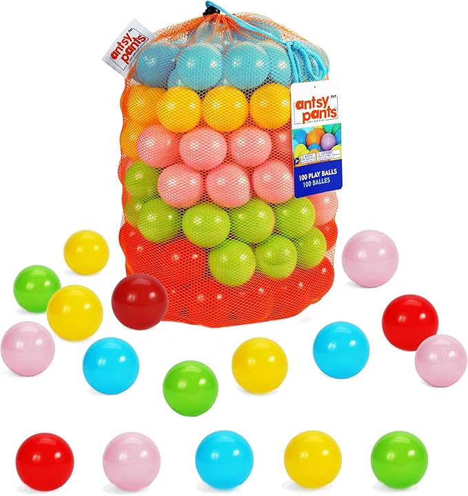 Antsy Pants 100 Ball Pit Balls, Ball Pit for Toddlers 1-3, Non-Toxic Materials, Lightweight, 5 Colors, Reusable Storage Ba...